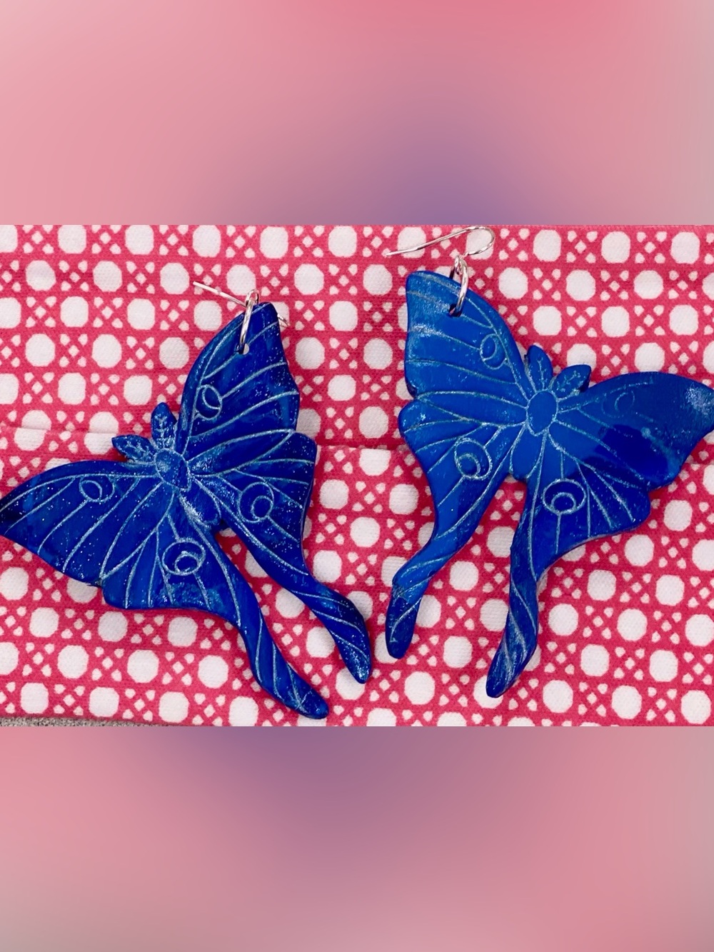Handcrafted Blue Butterfly Wing Dangle Earrings